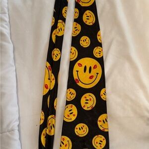 Black Tie with Yellow Smiley Face and Red Kiss Print